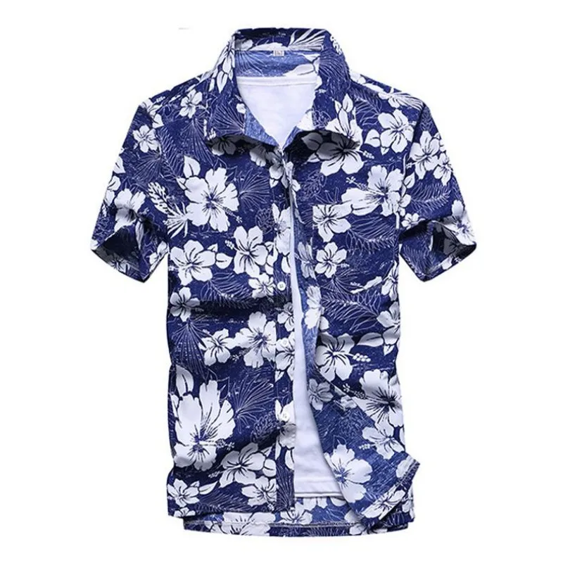 Summer Mens Hawaiian Casual Collar Shirts Short Sleeve Button Coconut Tree Print Beach Floral Fashion Vintage Clothing XS-5XL