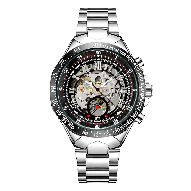 Skeleton Automatic Mechanical Watches for Men Top Brand Luxury Stainless Steel Strap Mechanical Wristwatches Relogio Masculino