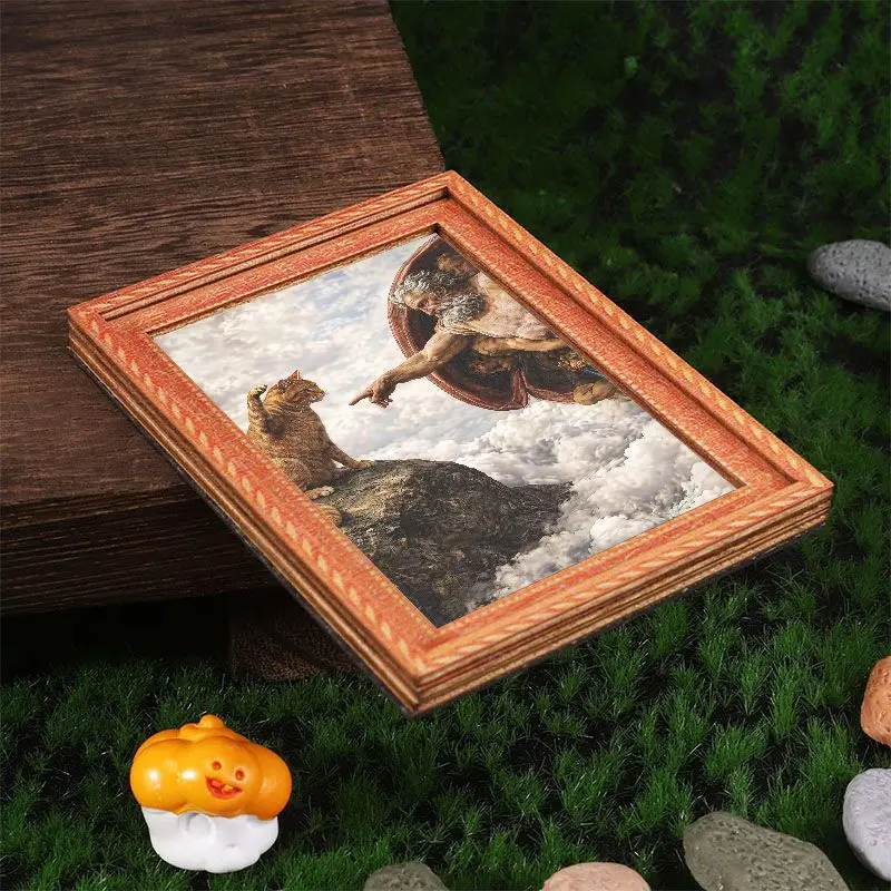 Lustiger Kühlschrankmagnet „Kreation des Adams“ mit Katzenmotiv, kreativer Kunstdruck-Magnetaufkleber für die Dekoration des Küchenkühlschranks – Detail 6