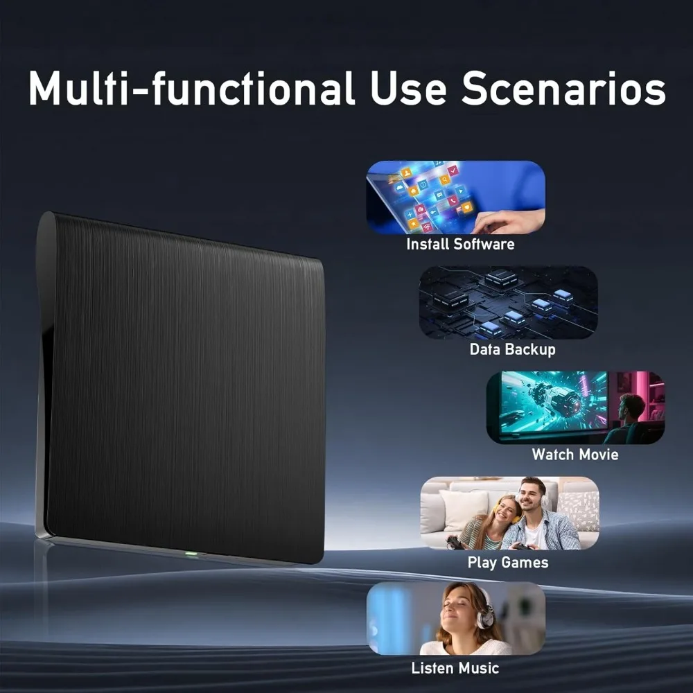 External Bluray Drive USB 3.0 and Type C Bluray DVD Burner Portable 3D CD DVD Player for Windows, Read And Write BD CD DVD Discs