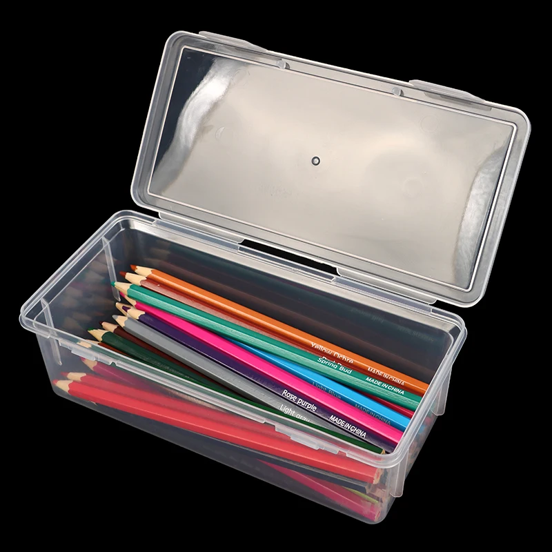 1 Storage Box Transparent PP Pen Box Multi-Functional & Large Capacity Stackable Stationery Organizer For Office Or School