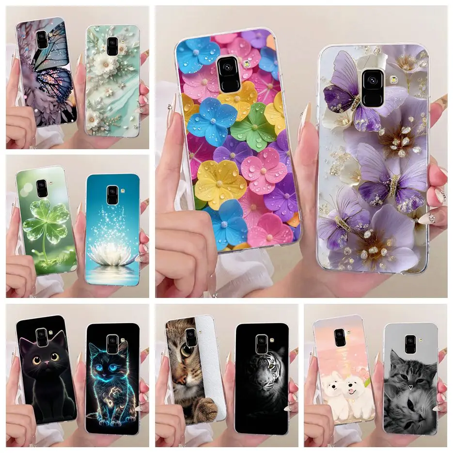 For Samsung Galaxy A8 2018 Case SM-A530F New Flowers Butterfly Painted Phone Case For Samsung A8 Plus A8+ 2018 A730F Soft Fundas