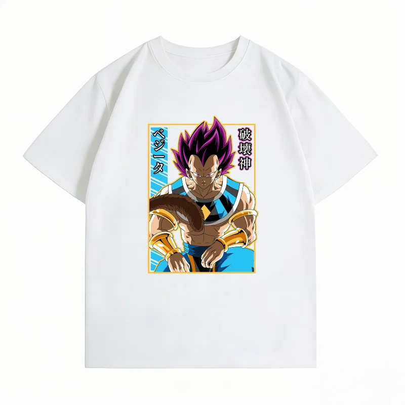Bandai Dragon Ball Vegeta God of Destruction Print T-shirt Casual Short Sleeve Cotton Anime Streetwear Men's T-shirt