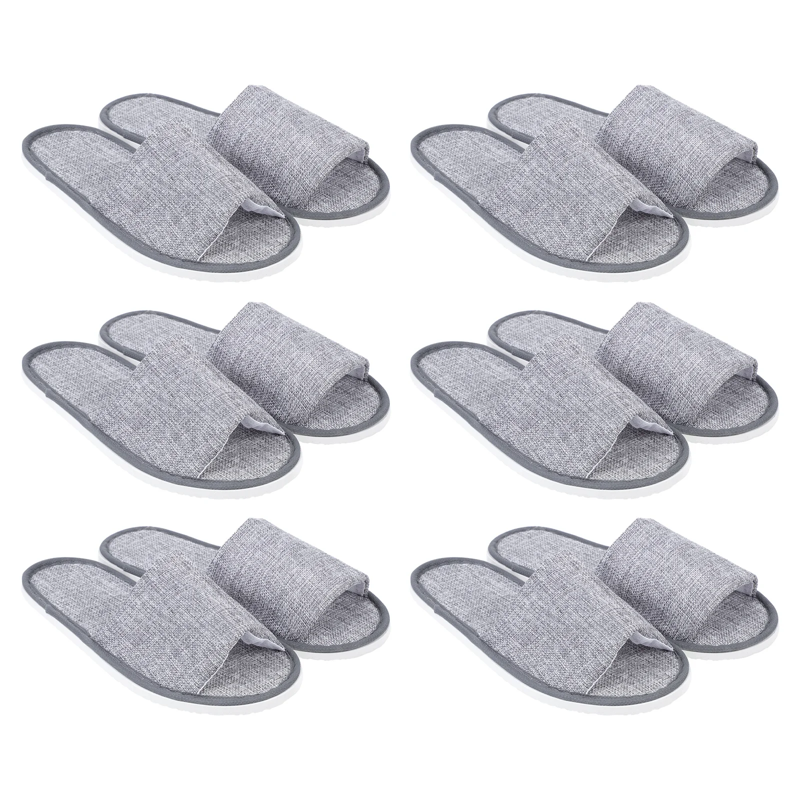 

6 Pairs Indoor Slippers Cotton and Linen Non-slip Waterproof Sole Travel Necessity Open Toe Breathable Grey Bridesmaid