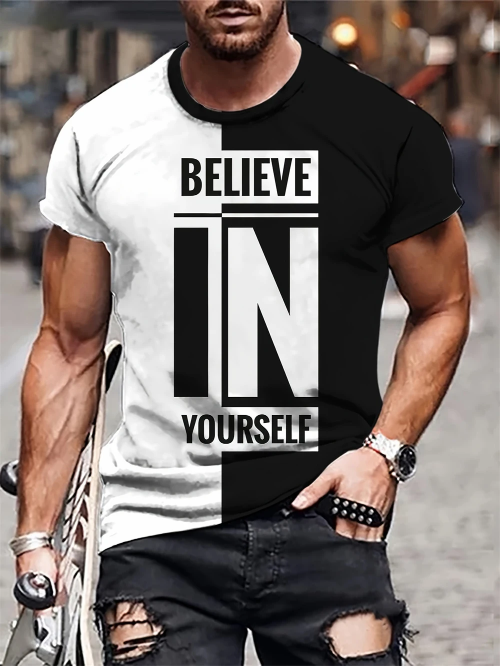

Believe in Yourself Graphic Print T shirt Men's Clothes Men Designer Tops Summer Y2k Street O-Neck Men Short Sleeve Tee Clothing