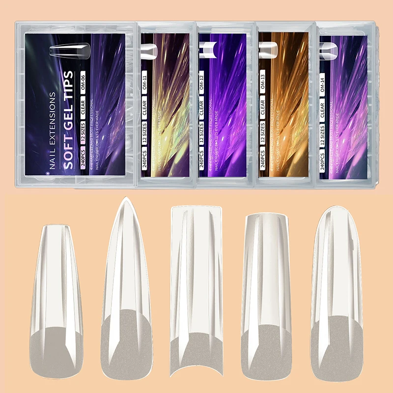

240 PCS Soft Gel XXL Nail Tips Supplies,Full Cover False Nail Tips For Acrylic Nails Gel Square Fake Nail
