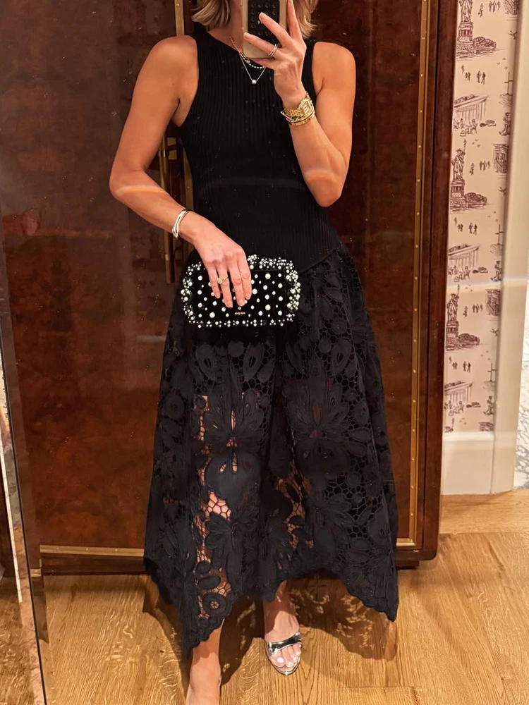 Sexy Embroidery Patchwork Solid Gowns Dress Women Elegant O-neck Sleeveless Slim Party Dress Fashion Backless Zipper Long Dress