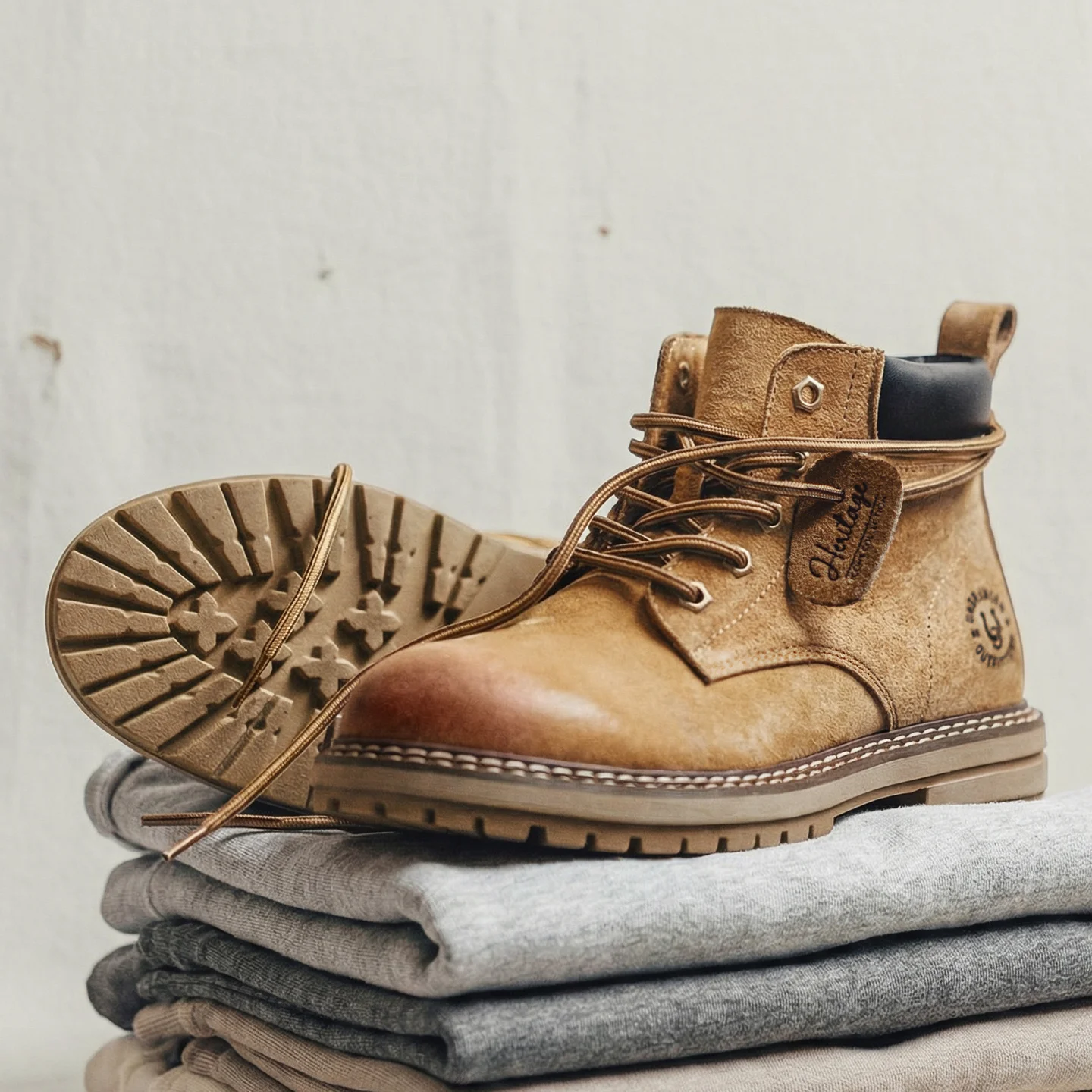 Women's Yellow Suede Lace-Up Ankle Boots - Vintage Workwear Style