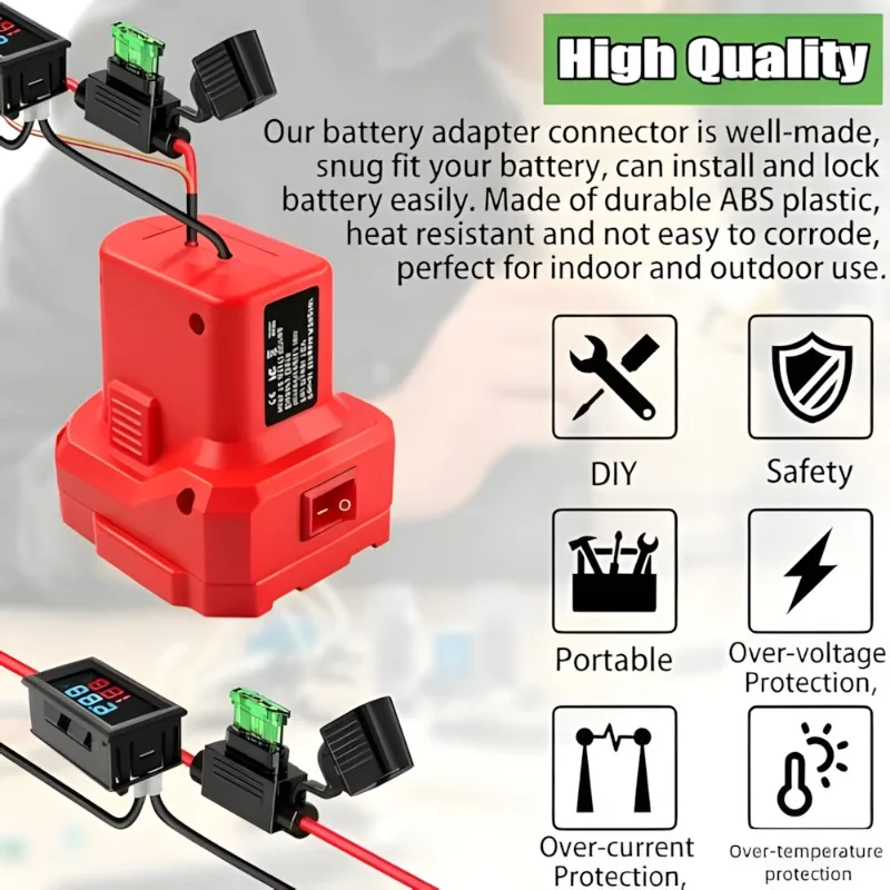 Portable Power Supply Connector Adapter with 14 AWG Wire Switch for DIY Toys Compatible with For Ryobi/Craftsman 18/20V Battery