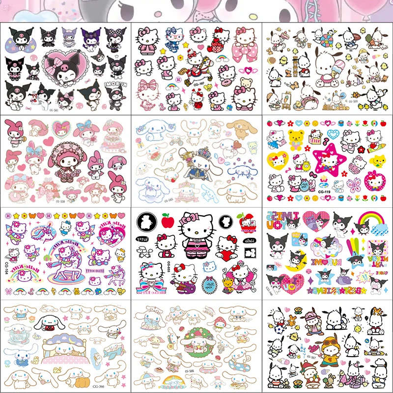 Sanrio Kuromi Hello Kitty Cat Tattoo Sticker Mymelody Tattoos Cinnamoroll Stickers Cosplay Decor Temporary Waterproof Art Tattoo