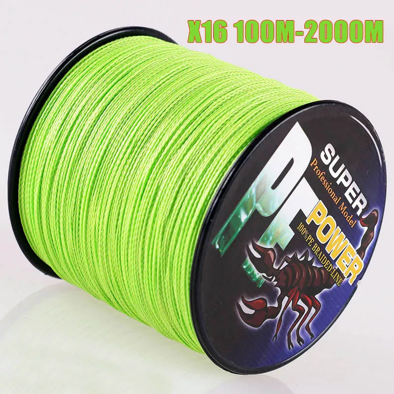 DORISEA 16 Strands 100M - 2000M Hollow Core 100% PE Extreme Braided Fishing Line 20LBs-500LBs Assist Line Fluorescent Green