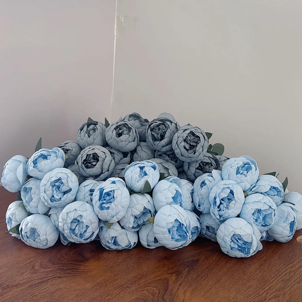 10-köpfe Seiden-Pfingstrosenstrauß, blaue künstliche Blume, Hochzeit, Zuhause, Brautstrauß, gefälschte Pfingstrose für gewölbte Wohnzimmer-Desktop-Dekoration – Detail 5