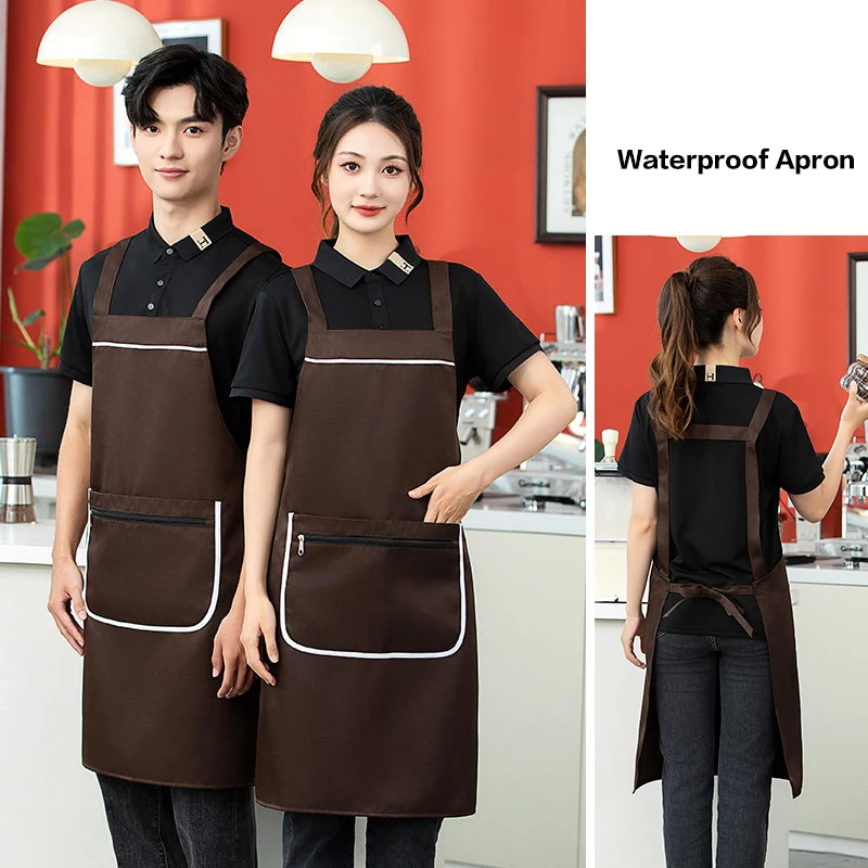 Workwear With Waterproof Pockets Zippered Aprons Chefs Waiters Coffee And Milk Tea Shops Printed With Logos On Work Clothes