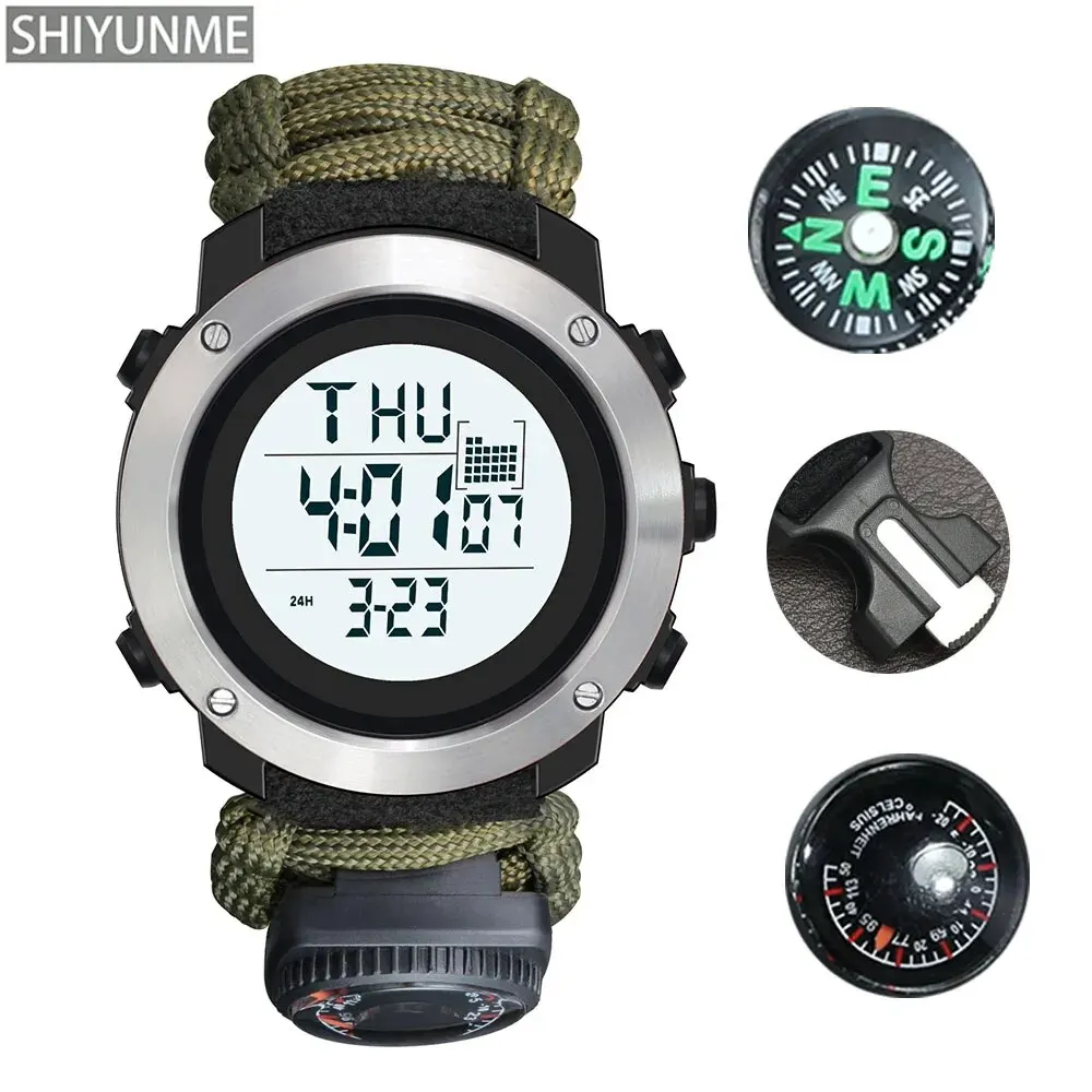 SHIYUNME G Style Men Sports Watches Outdoor Camping Compass Thermometer Waterproof LED Digital Watch Man Military Wrist Watch