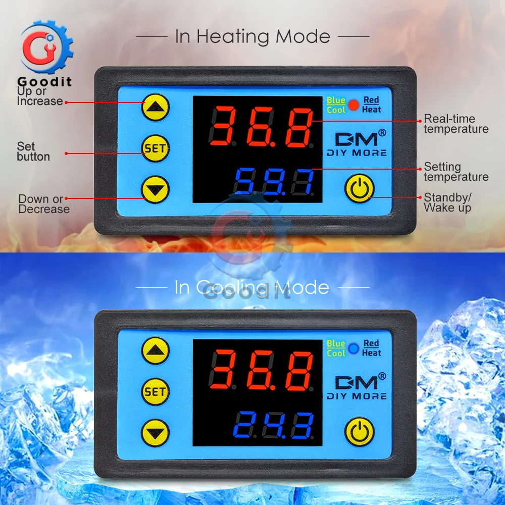 デジタルディスプレイ付きインテリジェント温度コントローラー,温度コントローラー,dc12v 24v ac 110〜220v ncセンサーモジュール,w3231