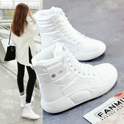 Winter New Women's Ankle Boots Fashion Soft Leather Platform Casual Sneakers Sewing Plush Lace Up Warm Vulcanized Sports Shoes