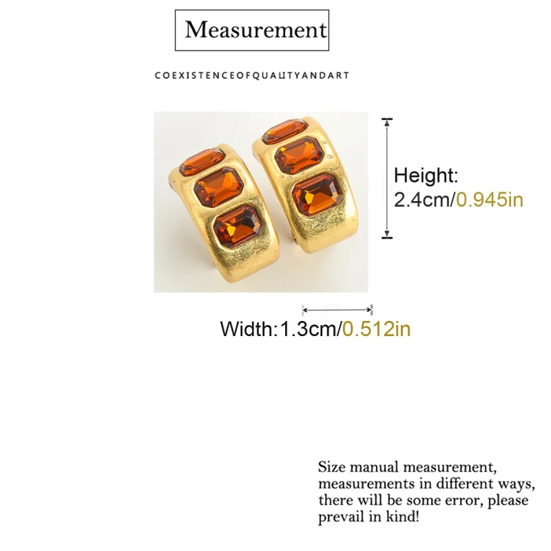 Vintage Caramel Square Crystal Earrings For Woman Stud Antique Gold Color Geometry Retro 2025 Trend Jewelry Elegance New In Gift