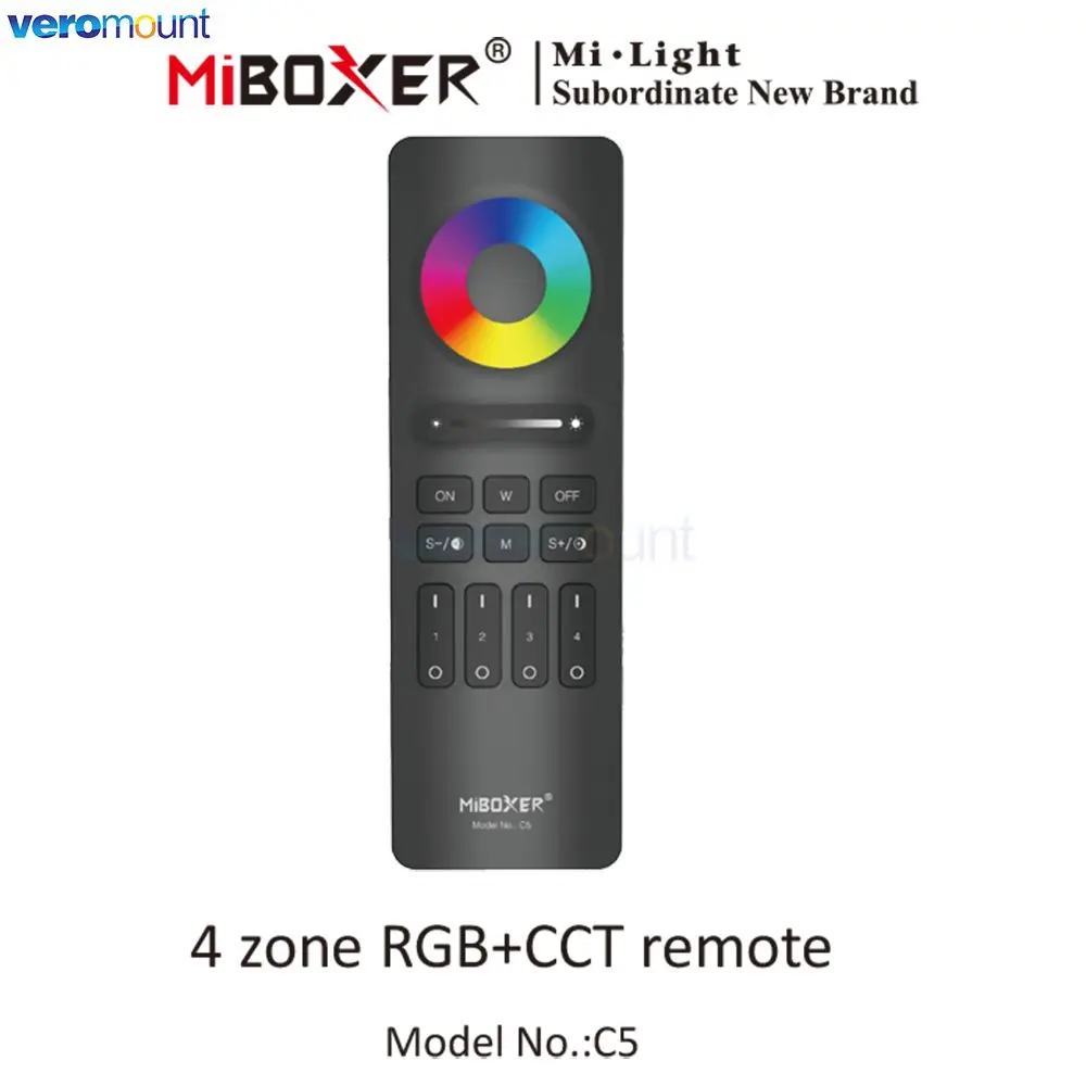 

C5 4-зонный пульт дистанционного управления RGB + CCT 3 В, беспроводной диммер, цветовая температура, регулируемая яркость, лампы MiBoxer 2,4G RGBCCT