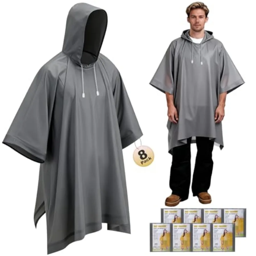 

8 Pack Hooded Rain Ponchos for Adults Reusable Unisex Raincoat for Women Men Emergency Outdoor Heavy Duty Rain Coat
