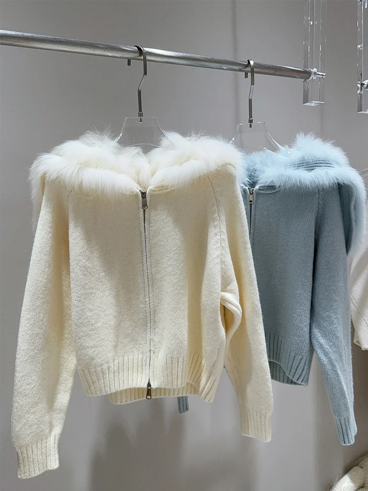 

Модный осенне-весенний короткий кардиган, свитер, женское пальто, вязаный свитер из натурального лисьего меха, свободные женские пальто с длинными рукавами
