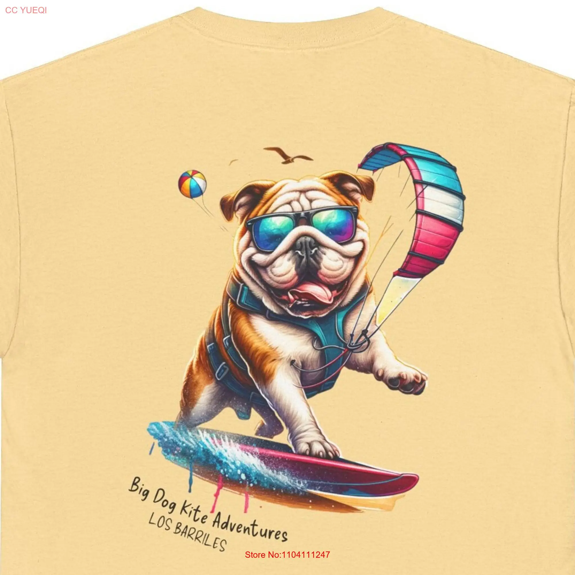 Adorable English Bulldog Kiteboarding in Los Barriles Mexico Wind Sport Vacation Fun T Shirt Dog GREAT GIFT