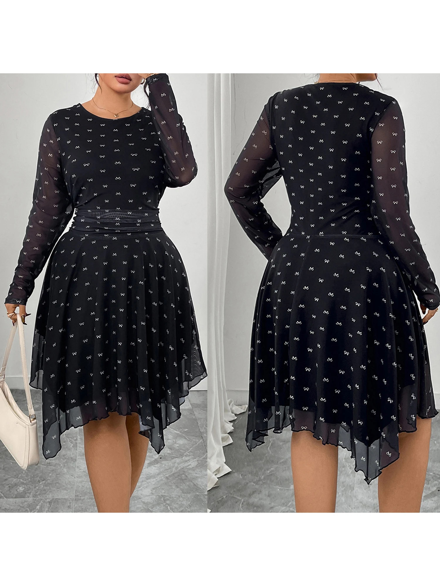 ชุดเดรสแม็กซี่เดรสคอวีแขนระบายลายดอกไม้ของผู้หญิง ชุดเดรสโบโฮพลิ้วไหวหรูหราพร้อมเข็มขัดและผ่าข้าง