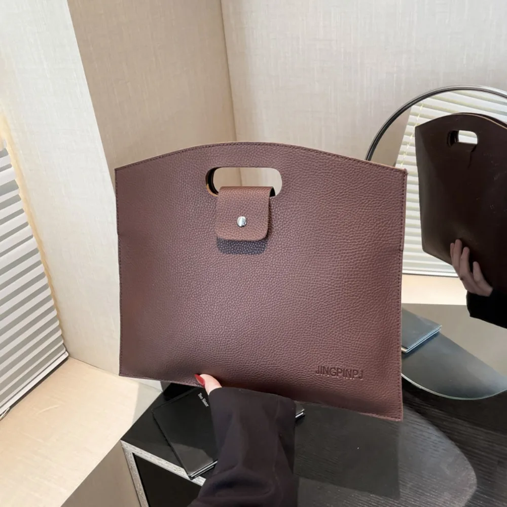 กระเป๋าเอกสารสำนักงาน PU ที่หรูหราความจุขนาดใหญ่กระเป๋าคอมพิวเตอร์สีทึบกระเป๋าถือกระเป๋าแล็ปท็อปกระเป๋าแฟ้มพนักงานออฟฟิศ