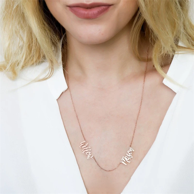 Collier multi-noms personnalisé en argent 925 pour femme, tour de cou lettre plaqué or, bijoux cadeaux, chaîne de luxe