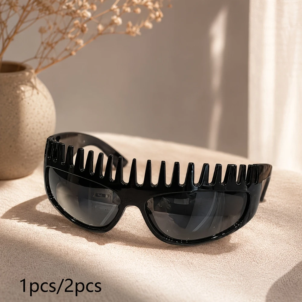 Unique Jagged Spike Frame Sunglasses Y2K Punk Women Oval Shades Fashion Party UV Protection Eyewear