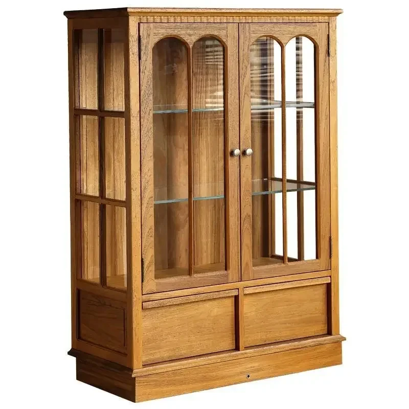 

Французский ретро твердый деревянный шкаф для гостиной, ТВ, средневековый стеклянный шкаф-витрина