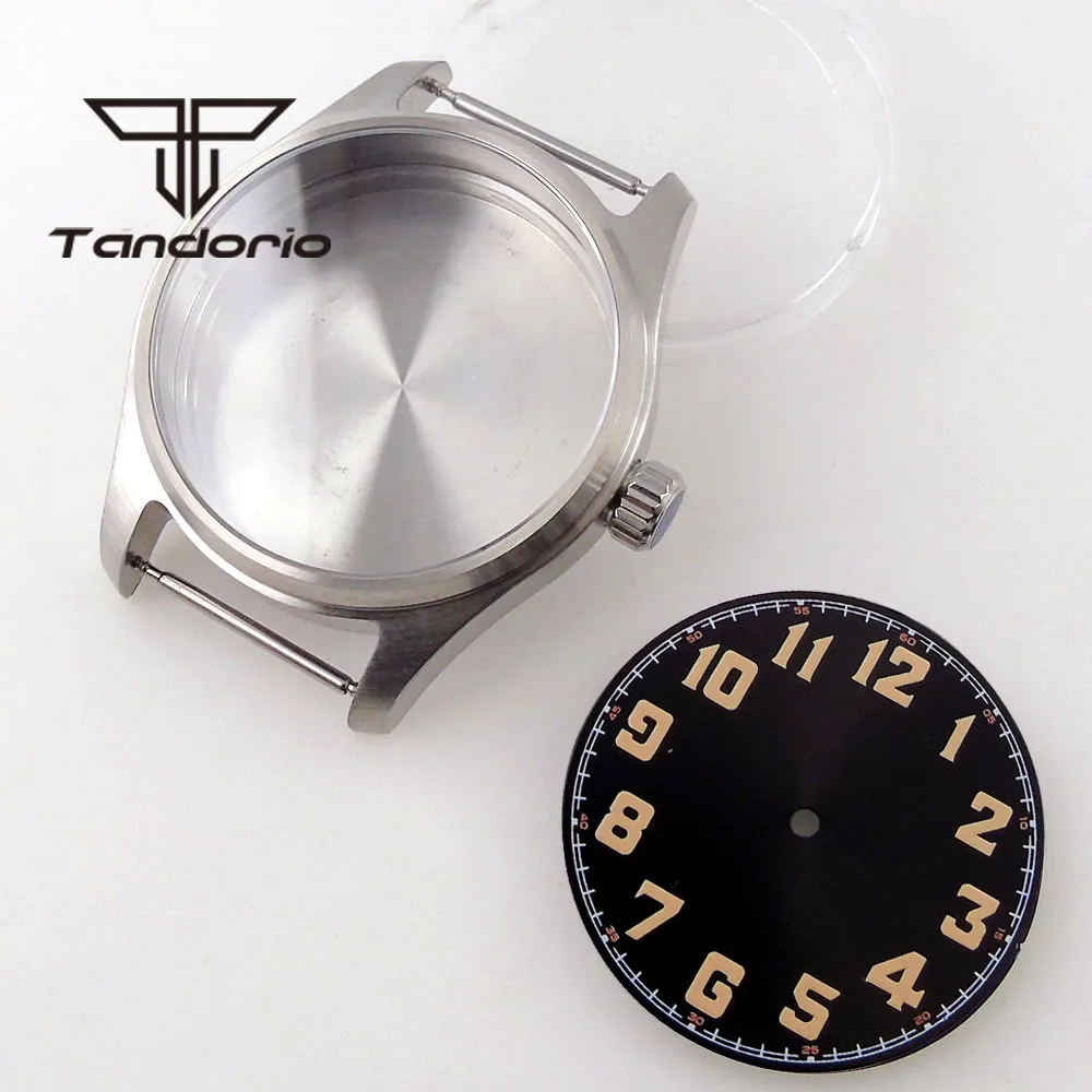 39mm Gebürstet Pilot Tauchen Uhr Fall + 33,5mm Schwarz Zifferblatt 200M Wasserdichte Fit NH35A NH36A ETA2824 PT5000 ST2130 Anstellung Krone