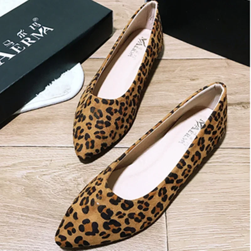 Lady's Top Sell  Moccasin Shoes Flock Slip-ons Pointy Toe Leopard Printed Max Size 33 34 48 Wide Fitting Flats Black Sole Purple