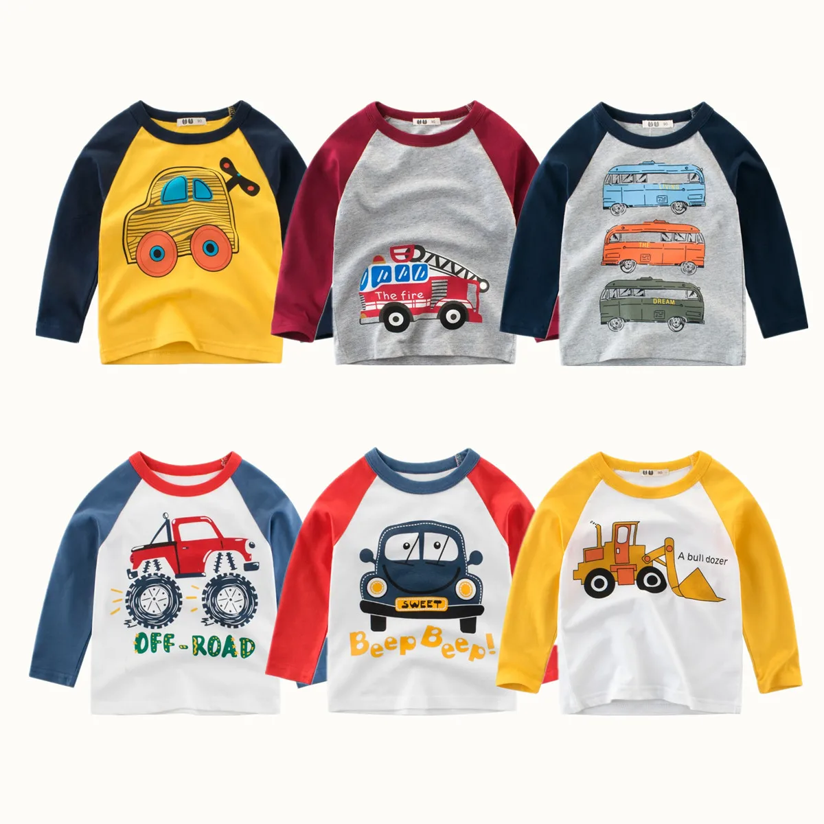 2024 Children\'s T-shirts 100% Cotton Long Sleeve Clothes Cute Car Cartoon Tops Baby Boys Bottoming Shirts Kids Undershirts