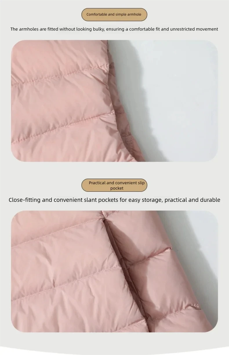 Women's Slim Fit Sleeveless Vest Ultra Lightweight White Duck down Warm Inner Packable Liner Jacket for Outerwear