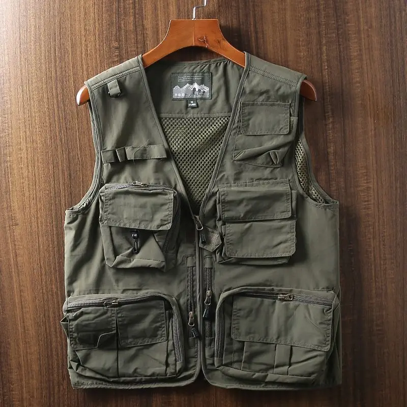 Bomber Jacket Men Military Tactical Vest Multi-pocket Zipper Waistcoat Outdoor Hiking Fishing Waterproof Breathable Quick Drying