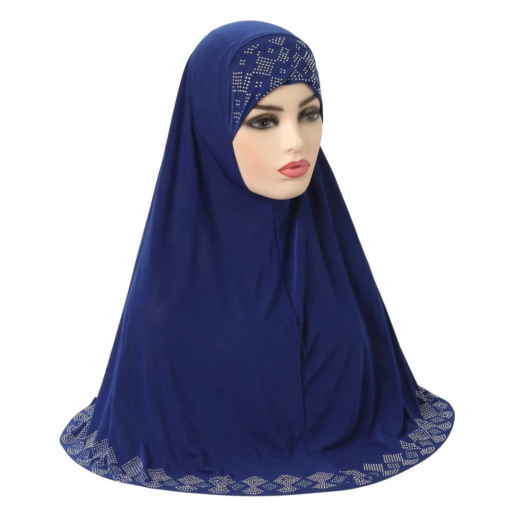 H146 Adults medium size muslim hijab scarf with rhinestone islamic headscarf hats armia pull on headwrap ramadan gift big bonnet