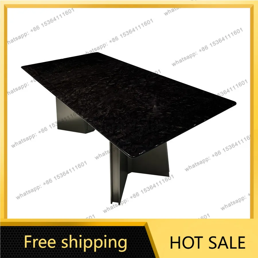 YJ Luxury Black Vein Stone Dining Table Imported Natural Marble Rectangular Light Luxury Villa Dinner Table