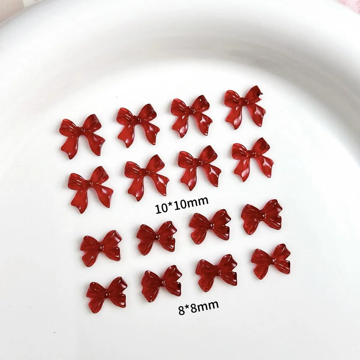 

50PCS 3D Resin Sweet Red Bow Nail Charms Jelly Glossy Bow Nail Art Decoration Accessories Supplies for Manicure Hair Clip DIY