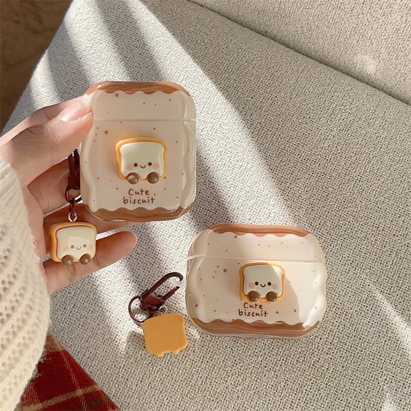 

Cute 3D Toast Bread Case for AirPods 4 Airpod 1 2 3 Pro Pro2 Bluetooth Earbuds Charging Box Protective Earphone Case Cover