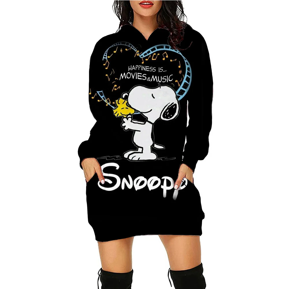 

Disney Y2k Sweater Dress Kawaii Hoodie Snoopy Printed Women's Elegant Dress Minnie Mouse Fashion Women Knee length Sexy Long Sle