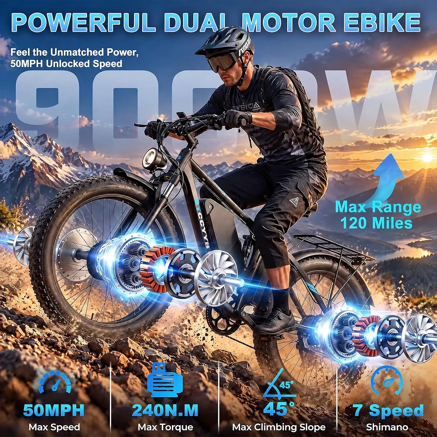 60V 30AH 9000W Peak Dual Motor Mountain Electric Bike Adults 50MPH LG Battery, Customized