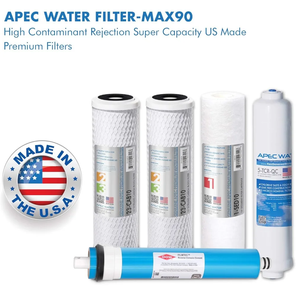 APEC -MAX90 مجموعة كاملة لأنظمة التناضح العكسي (عبوة من قطعتين) -SETX2 سعة مزدوجة مصنوعة في الولايات المتحدة