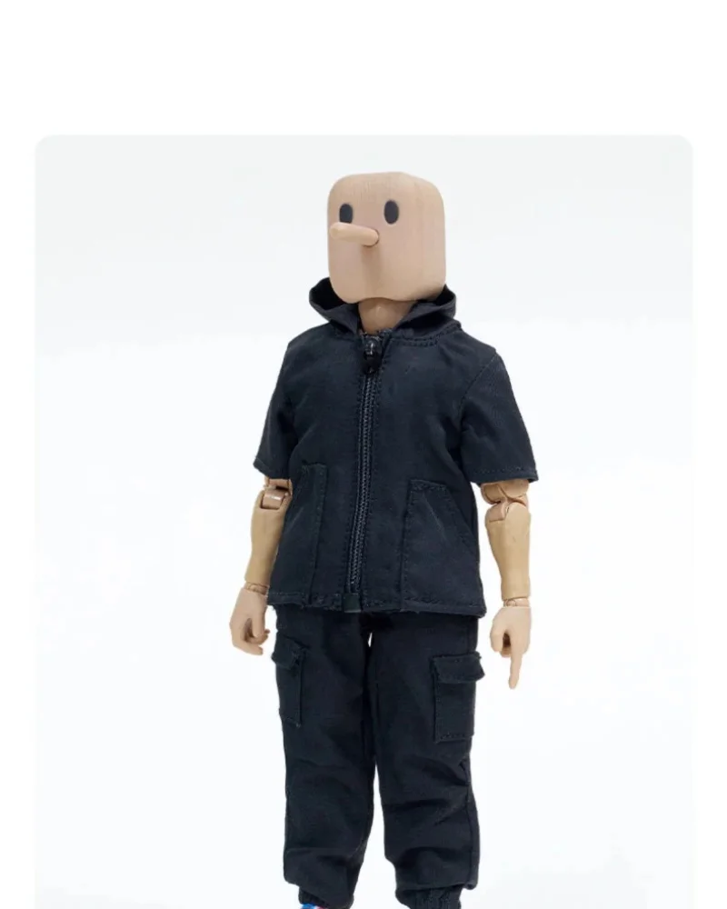 

In Stock 1/12 Soldier Trendy Short Sleeve Black Printed Hoodie Loose Fitting Cargo Pants Clothes Fit 6'' Action Figure Body Doll