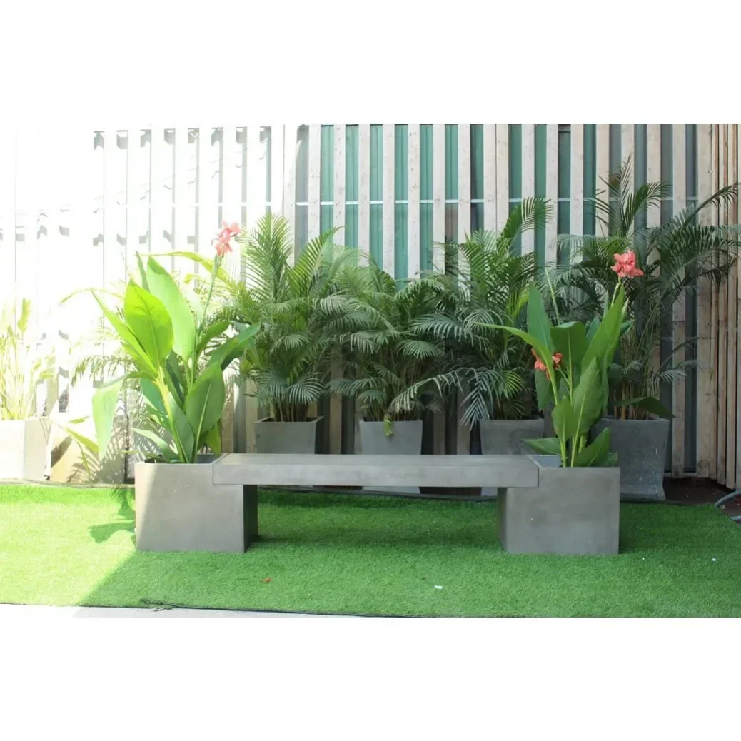 Fiber Concrete Bench with Flower Pots Garden Chairs Outdoor Furniture Diy Concrete Furniture Ideas