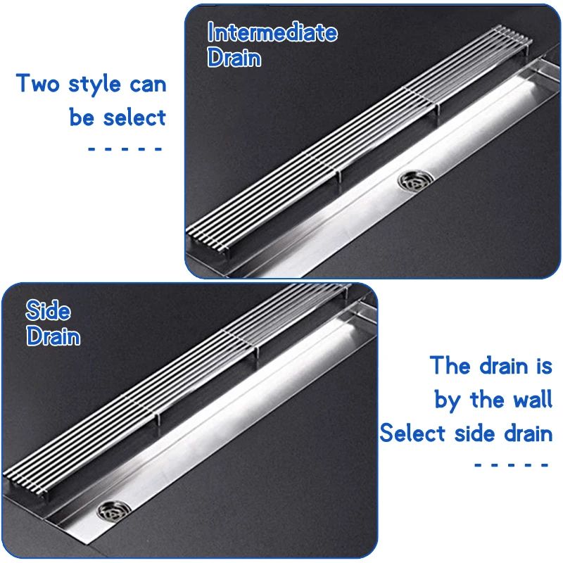 Bathroom Floor Drain 304 Stainless Steel Stripe Lavatory Bath Shower Long Linear Drainage Side Floor Drains 60 70 80 90 100 CM