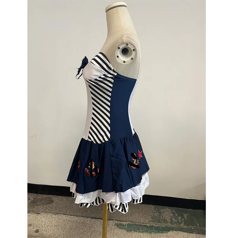 Pin-up Navy Blue sailor costume for Girl With Hat Cosplay Carnival Purim Dress