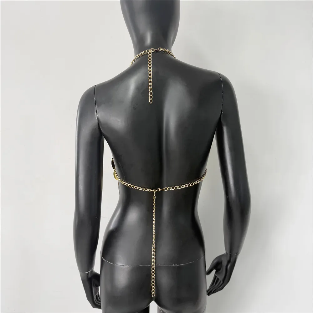 Damen Metall-Pailletten Rückenfreies Top Sexy Ausgeschnittenes Neckholder-Oberteil Handgefertigtes Träger-Top Rave Festival Party Tanktop Crop Top – Detail 7
