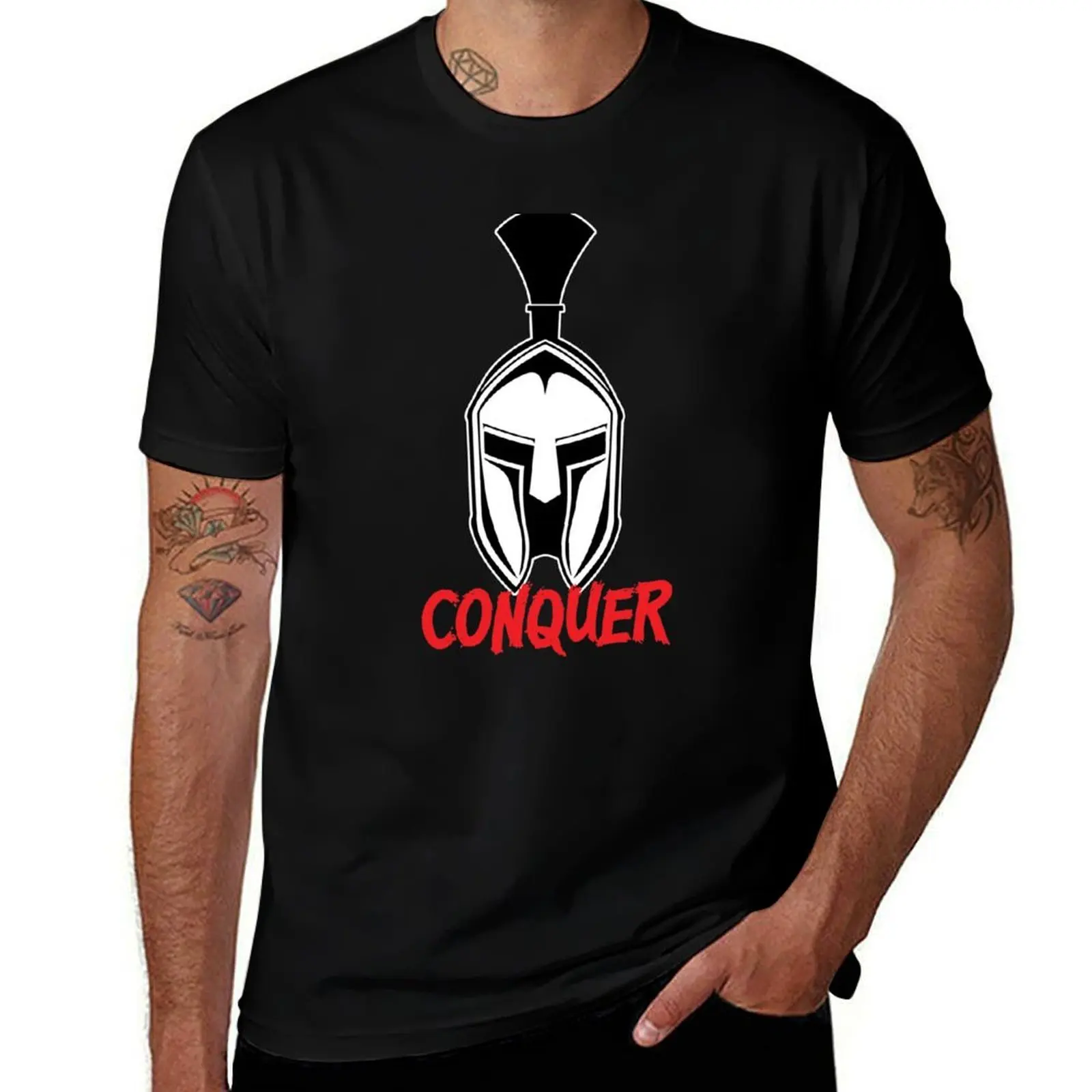 

Spartan Helmet Conquer T-Shirt funny t shirts man t shirts for man pack cotton cotton t shirts man 100% T-Shirt