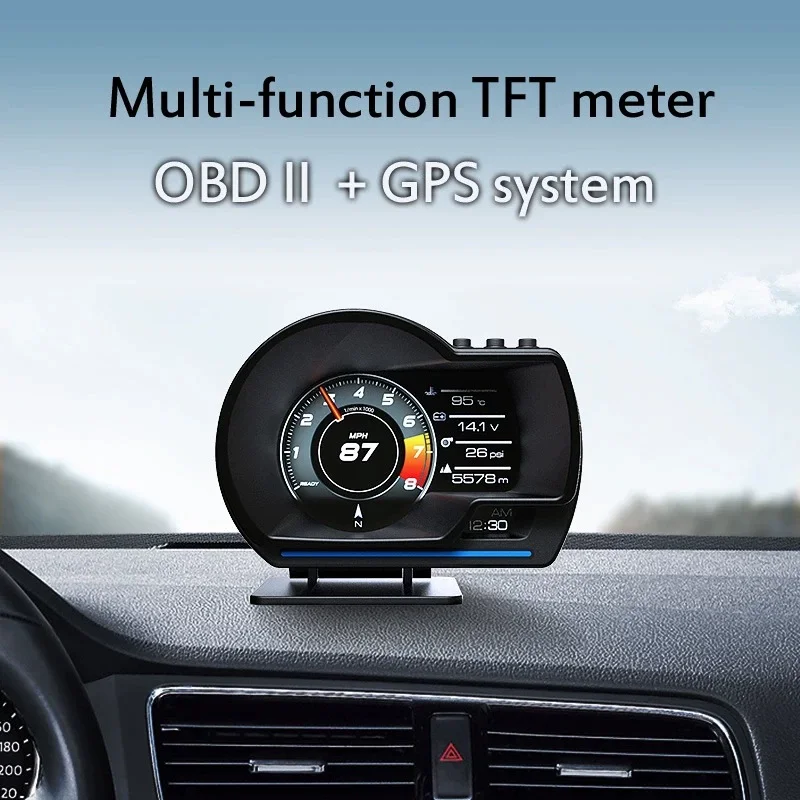 

Intelligent Car Head Display with OBD2+GPS Digital Speedometer Water Oil Temperature RPM Diagnostic Tool Head up Display (HUD)