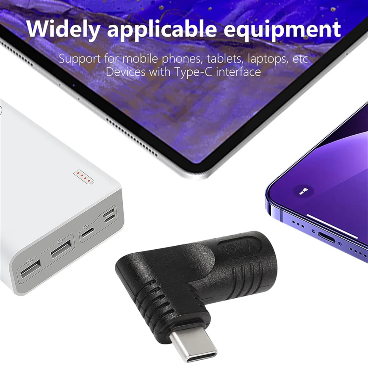 A003 65W PD DC أنثى المدخلات إلى USB نوع C ذكر محول شحن الطاقة للهواتف والأجهزة اللوحية وأجهزة الكمبيوتر المحمولة (أسود 7406 B)